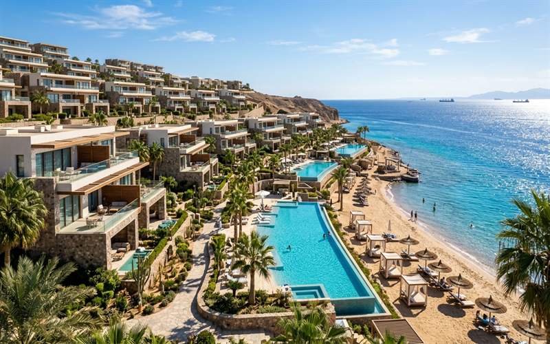 Ariba Village Ain Sokhna terraced hillside chalets with sea view and crystal lagoons